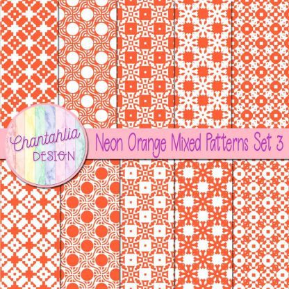 Free neon orange mixed patterns digital papers
