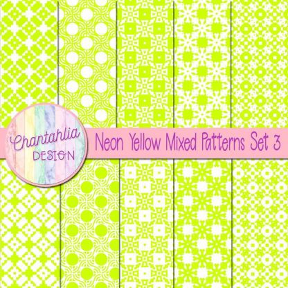 Free neon yellow mixed patterns digital papers