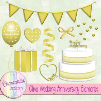 Free olive wedding anniversary elements set 1