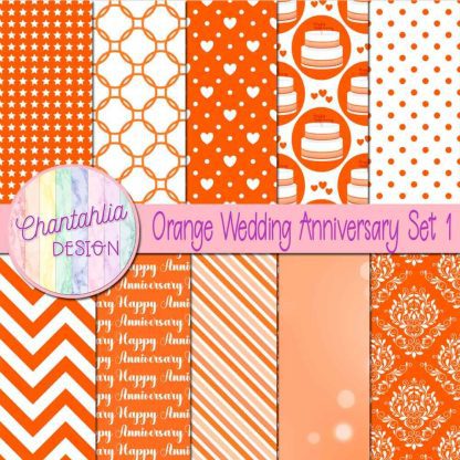 Free orange wedding anniversary digital papers