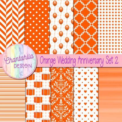 Free orange wedding anniversary digital papers
