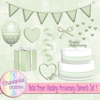 Free pastel green wedding anniversary elements set 1