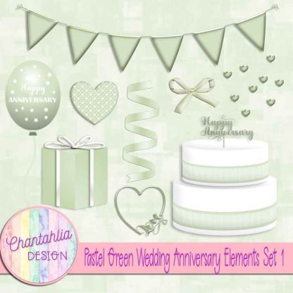 Free pastel green wedding anniversary elements set 1