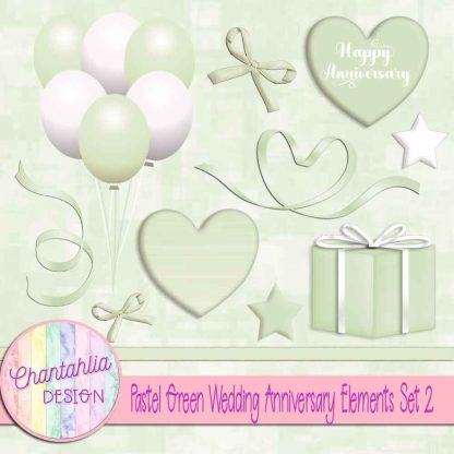 Free pastel green wedding anniversary elements set 2