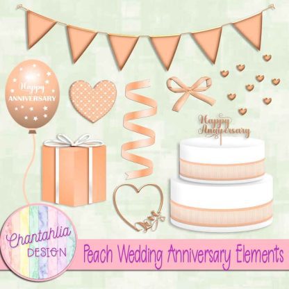 Free peach wedding anniversary elements set 1