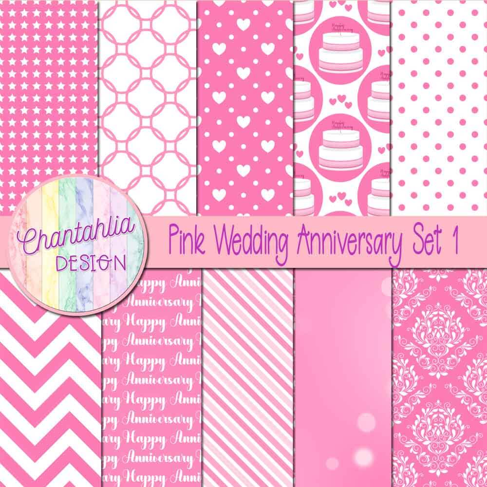 Free pink wedding anniversary digital papers set