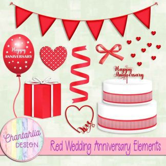Free red wedding anniversary elements set 1
