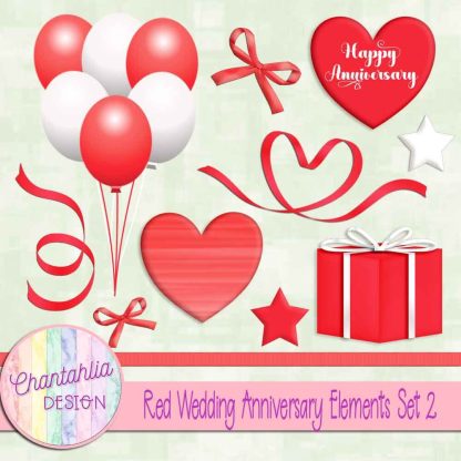 Free red wedding anniversary elements set 2