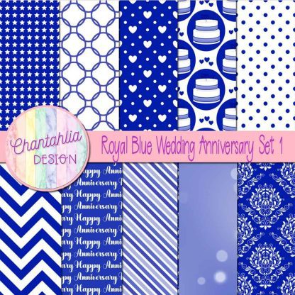 Free royal blue wedding anniversary digital papers