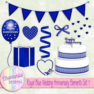 Free royal blue wedding anniversary elements set 1