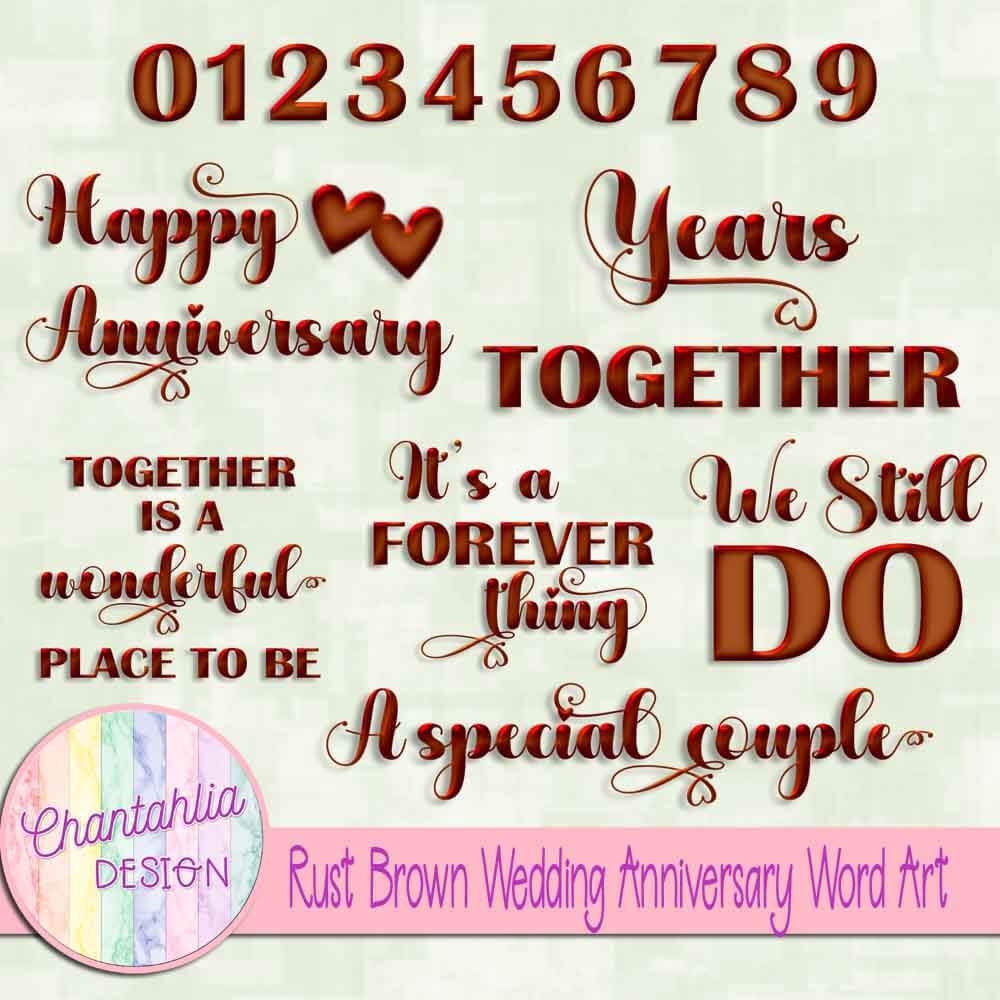 Free rust brown wedding anniversary word art