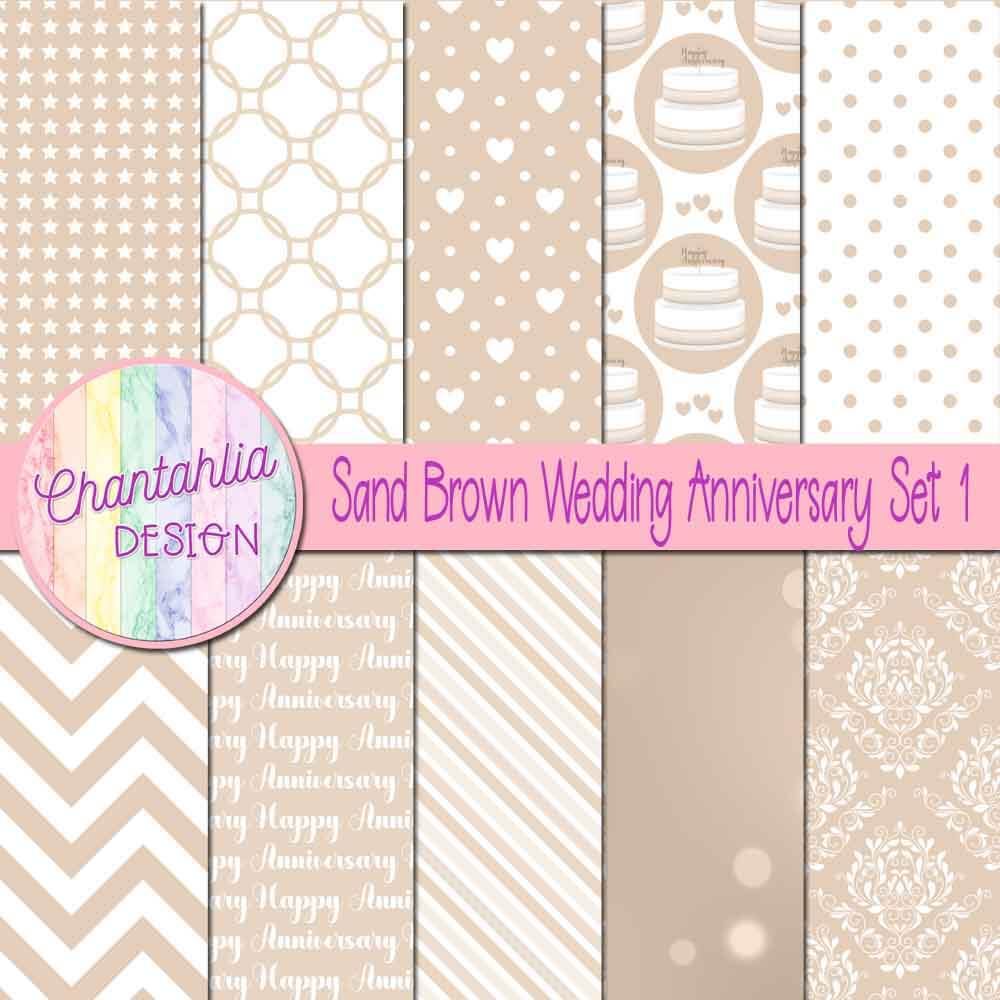 Free sand brown wedding anniversary digital papers