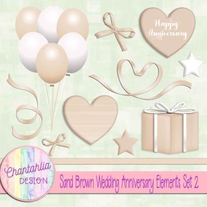 Free sand brown wedding anniversary elements set 2