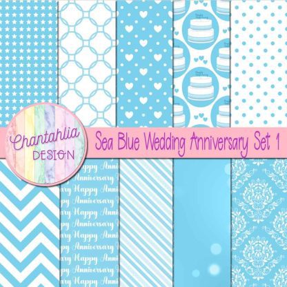 Free sea blue wedding anniversary digital papers