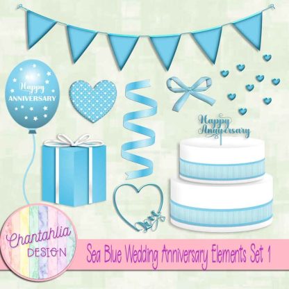 Free sea blue wedding anniversary elements set 1