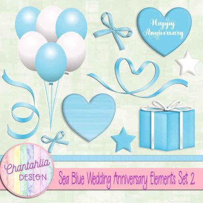 Free sea blue wedding anniversary elements set 2