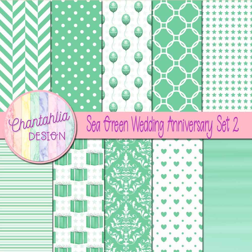 Free sea green wedding anniversary digital papers