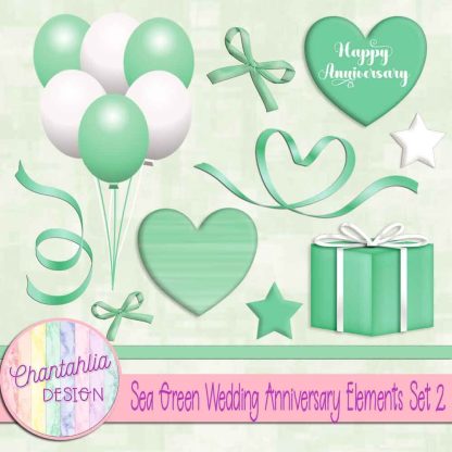 Free sea green wedding anniversary elements set 2