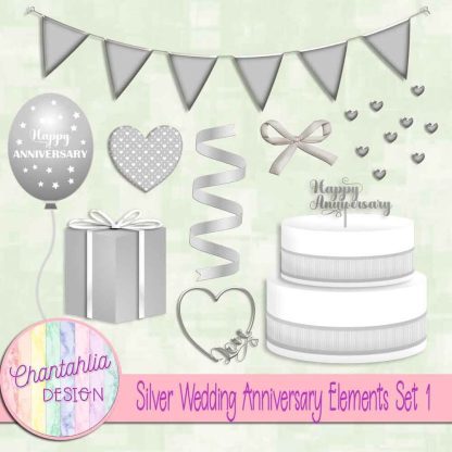Free silver wedding anniversary elements set 1