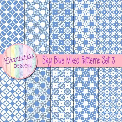 Free sky blue mixed patterns digital papers