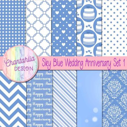 Free sky blue wedding anniversary digital papers