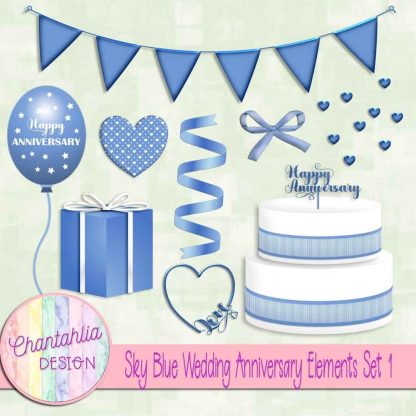 Free sky blue wedding anniversary elements set 1