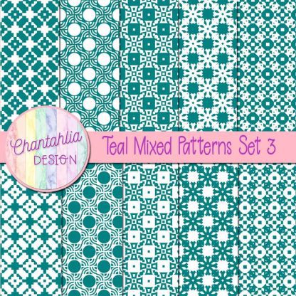 Free teal mixed patterns digital papers