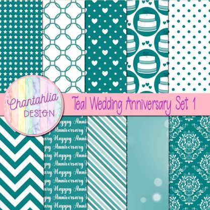 Free teal wedding anniversary digital papers