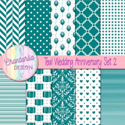 Free teal wedding anniversary digital papers