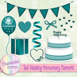 Free teal wedding anniversary elements set 1