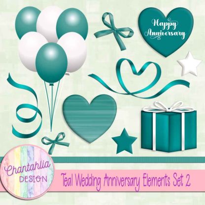 Free teal wedding anniversary elements set 2