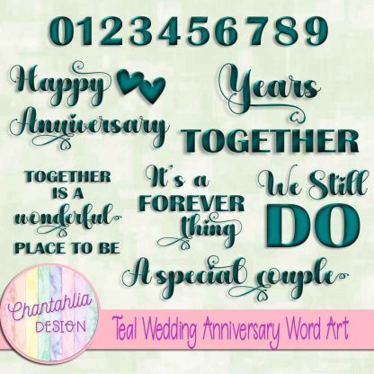 Free teal wedding anniversary word art