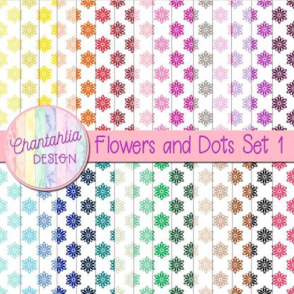 Free digital papers featuring a flowers and dots pattern