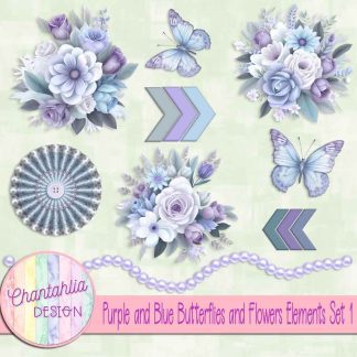 Free design elements in a Purple and Blue Butterflies and Flowers theme