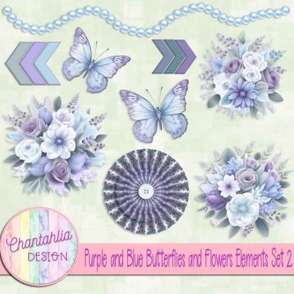 Free design elements in a Purple and Blue Butterflies and Flowers theme