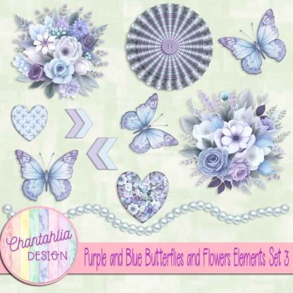 Free design elements in a Purple and Blue Butterflies and Flowers theme