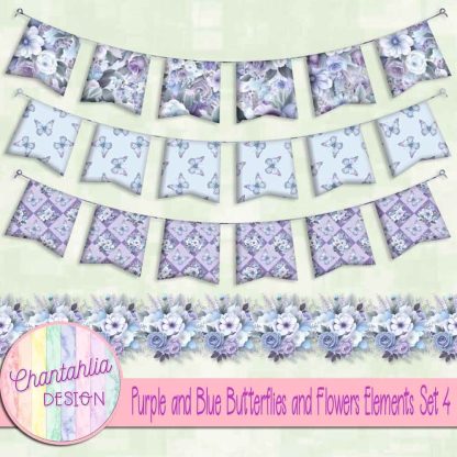 Free design elements in a Purple and Blue Butterflies and Flowers theme