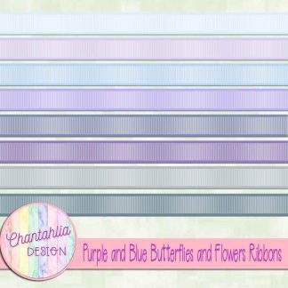 Free design ribbons in a Purple and Blue Butterflies and Flowers theme
