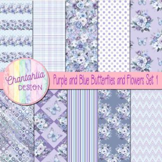 Free digital papers in a Purple and Blue Butterflies and Flowers theme