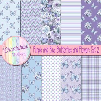 Free digital papers in a Purple and Blue Butterflies and Flowers theme