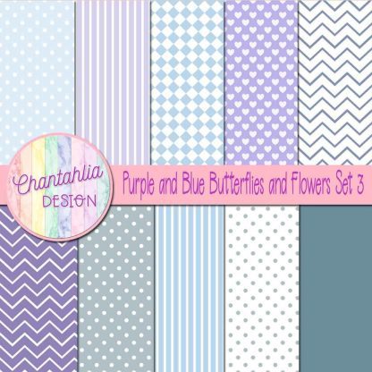 Free digital papers in a Purple and Blue Butterflies and Flowers theme