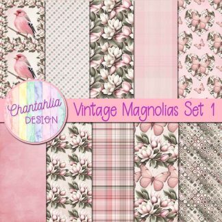 Free digital papers in a Vintage Magnolias theme