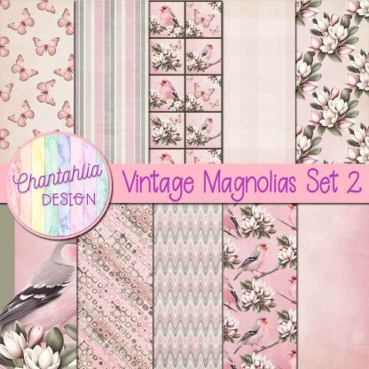 Free digital papers in a Vintage Magnolias theme