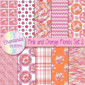 Free digital papers in a Pink and Orange Florals theme