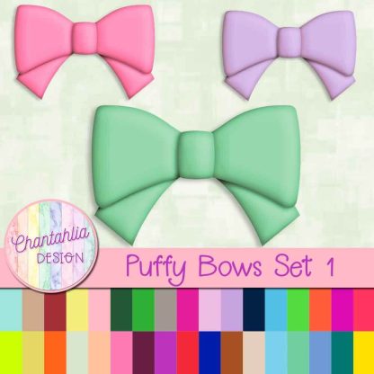 Free puffy bows design elements in 36 colours