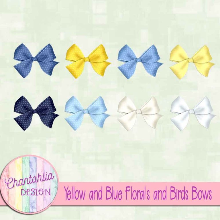 Yellow and Blue Florals and Birds Bows - Chantahlia Design