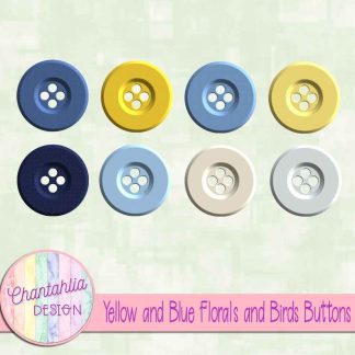 Free buttons in a Yellow and Blue Florals and Birds theme