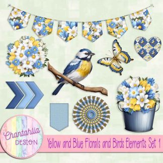 Free design elements in a Yellow and Blue Florals and Birds theme