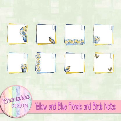 Free notes in a Yellow and Blue Florals and Birds theme