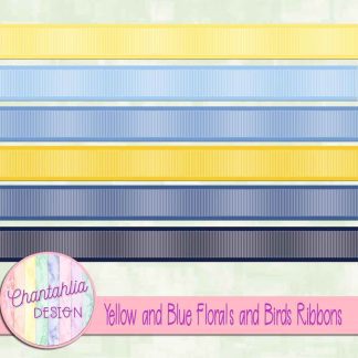 Free ribbons in a Yellow and Blue Florals and Birds theme